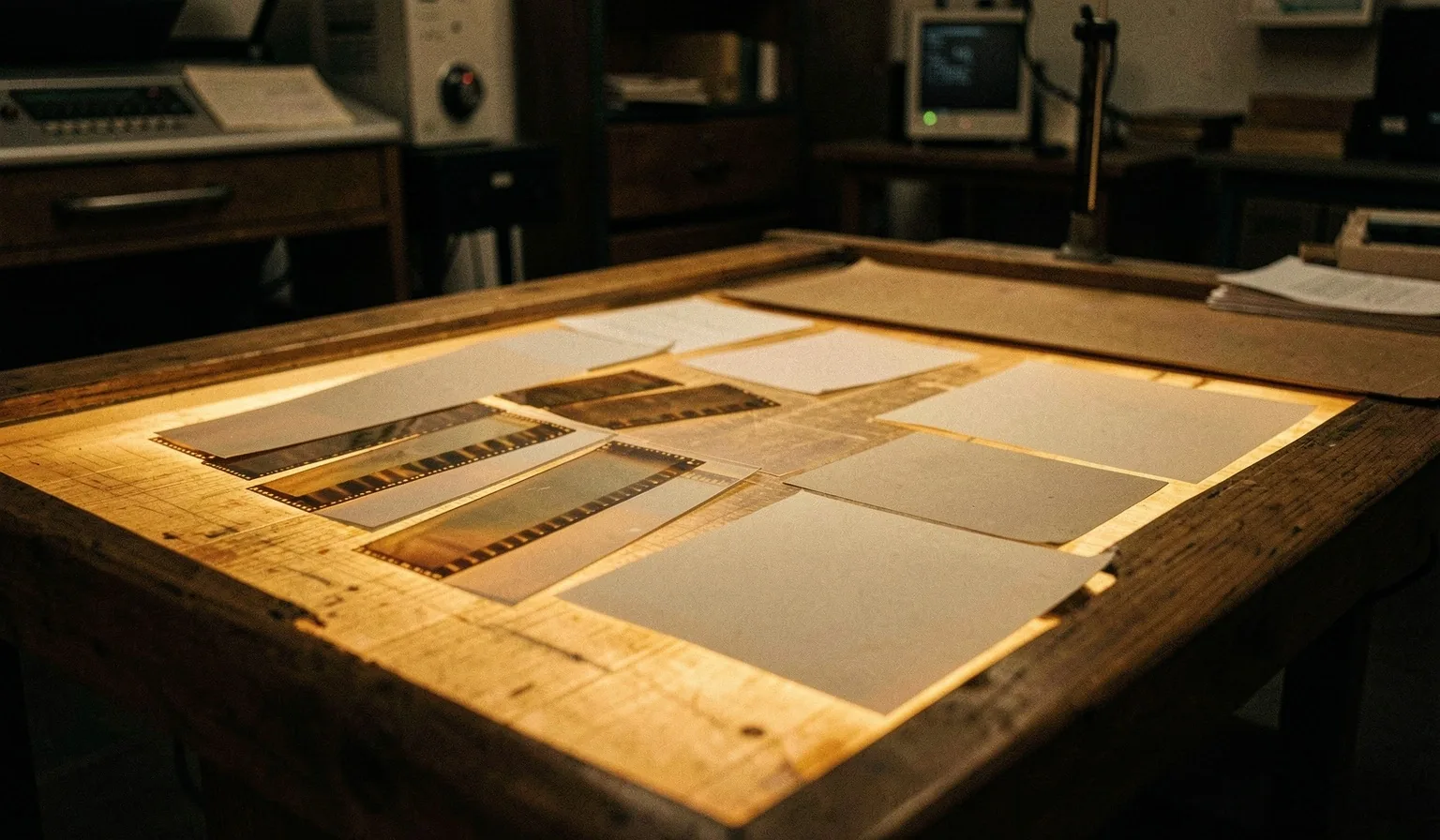 Cuarto oscuro con negativos archivados