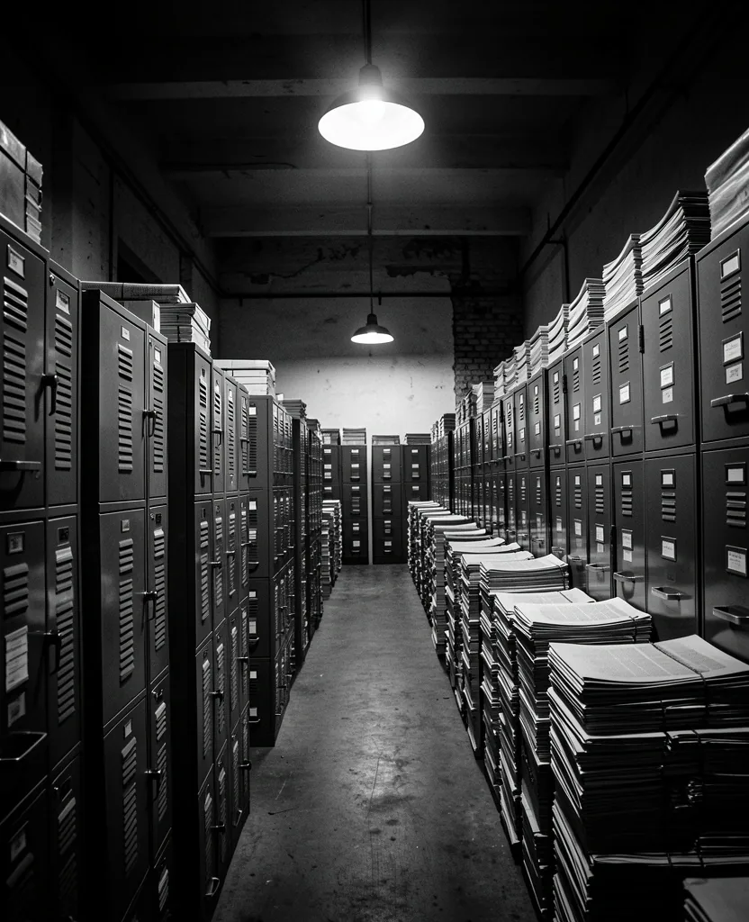 Interior de hemeroteca con estanterías de archivos periodísticos