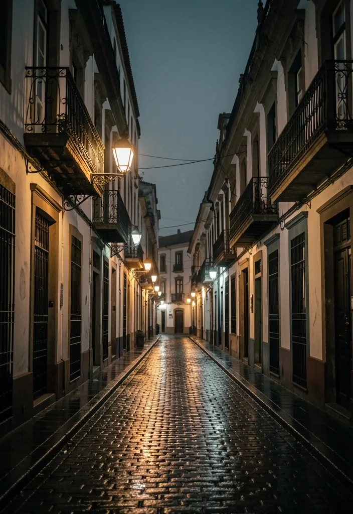 Calle de barrio porteño de noche