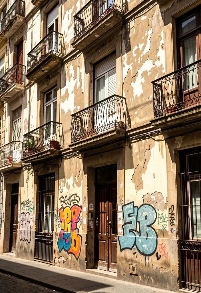 Fachada urbana con grafiti político