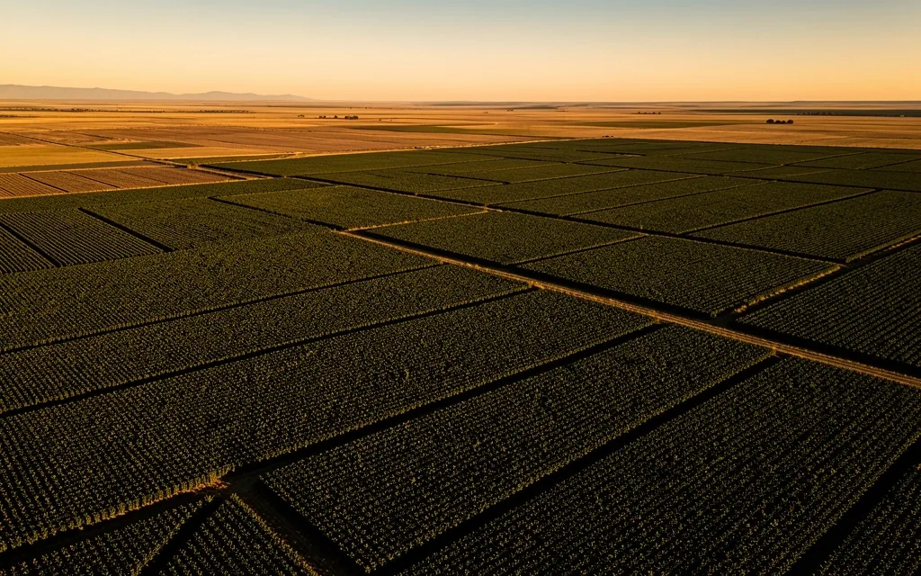 Campos de soja en la pampa argentina al atardecer
